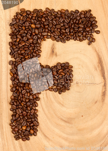 Image of Letter F, alphabet from coffee beans