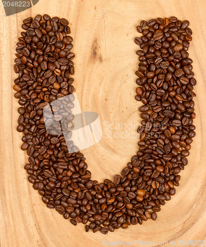 Image of Letter U, alphabet from coffee beans