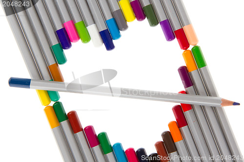Image of Many different color pencils, heart
