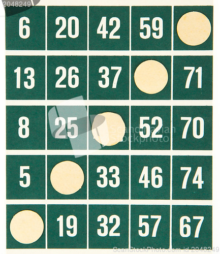 Image of Green bingo card isolated