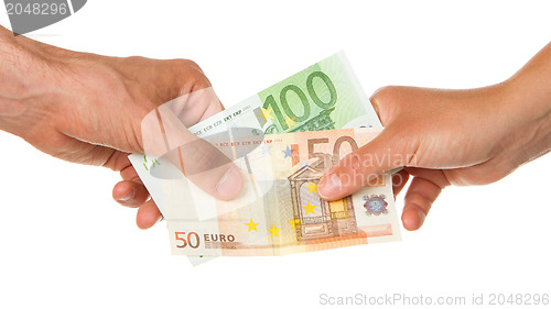 Image of Man giving 150 euro to a woman