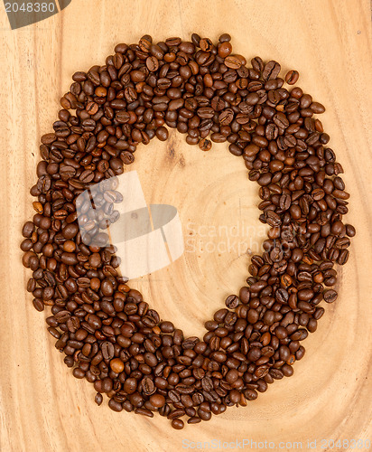 Image of Letter O, number 0, alphabet from coffee beans