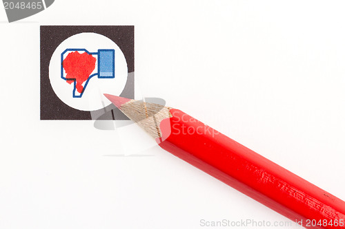 Image of Red pencil choosing the right mood, like or unlike/dislike 