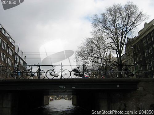 Image of Bikes on bridge in Amsterdam