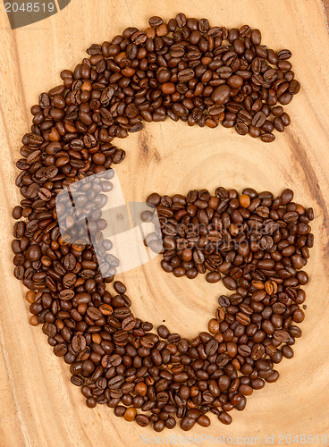 Image of Letter G, alphabet from coffee beans