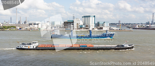 Image of Several ships sailing in the port of Rotterdam (Holland)