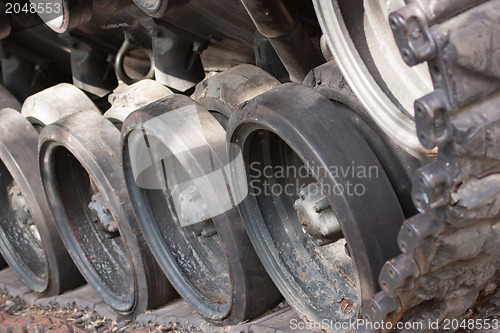 Image of Closeup Of Army Tank Track Wheels