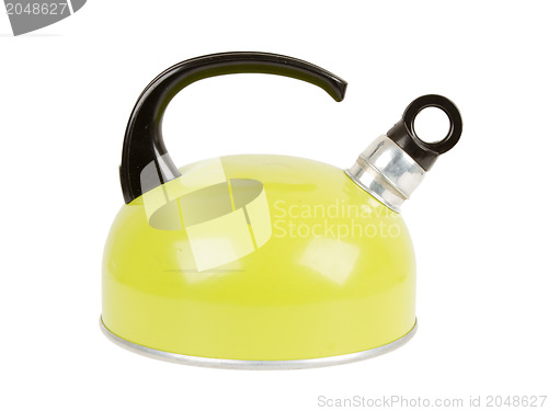 Image of Used green kettle, isolated