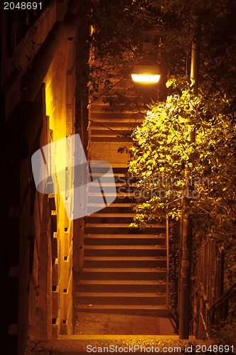 Image of Ancient Passage with stairs at night
