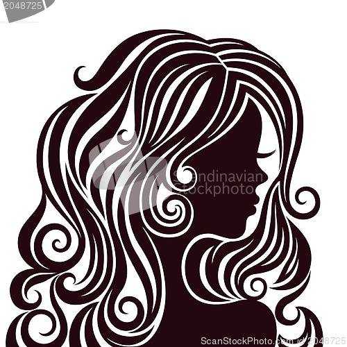 Image of Silhouette of a young lady with luxurious hair