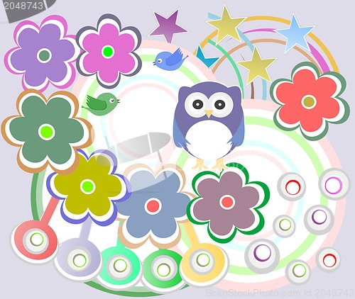Image of Seamless pattern with birds owls and flowers