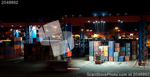 Image of Commercial Container Port At Night