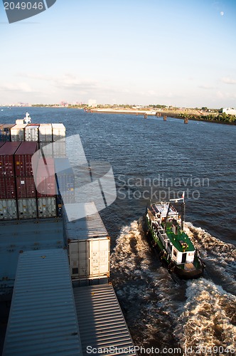 Image of Container Ship and Pilot approaching Hamburg