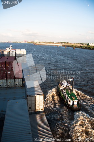 Image of Container Ship and Pilot approaching Hamburg