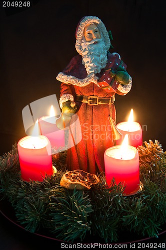 Image of Christmas Advent Wreath With Burning Candles