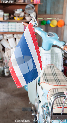 Image of Blue vintage motorcycle park in garage