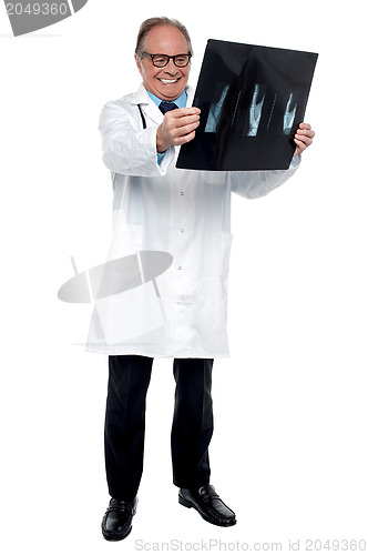 Image of Senior medical practitioner reviewing x-ray sheet