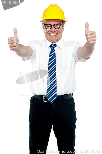 Image of Business architect showing double thumbs up