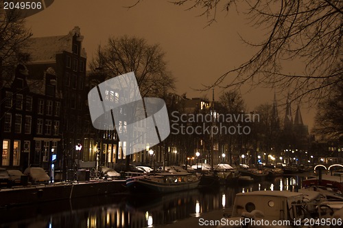 Image of Snowy Amsterdam At Night