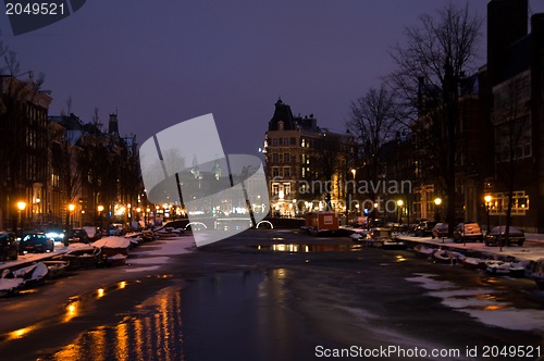 Image of Snowy Amsterdam At Night