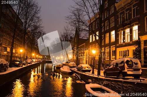 Image of Snowy Amsterdam At Night