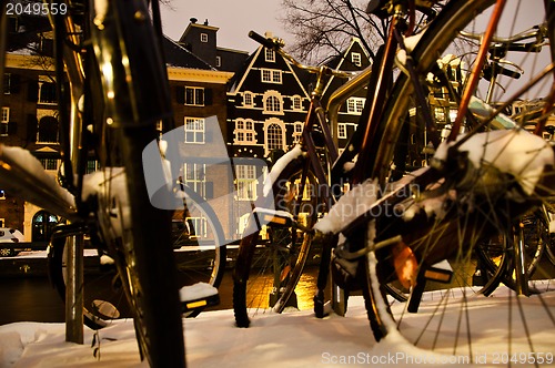 Image of Snowy Amsterdam At Night