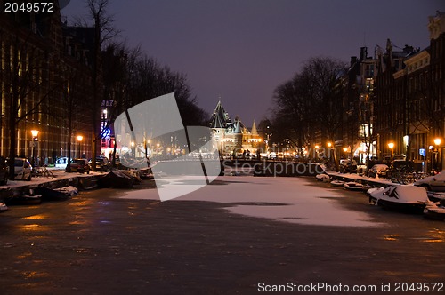 Image of Snowy Amsterdam At Night