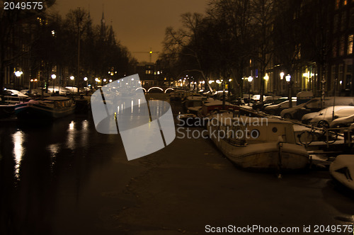 Image of Snowy Amsterdam At Night