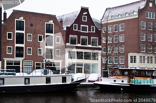 Image of Amsterdam Canal with House Boats