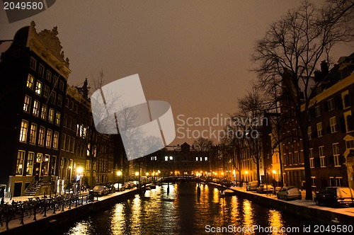 Image of Snowy Amsterdam At Night