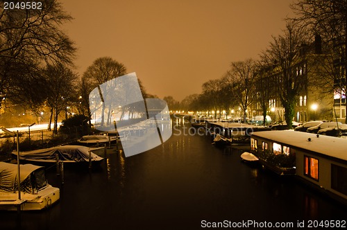 Image of Snowy Amsterdam At Night