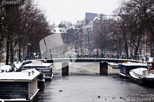 Image of Amsterdam Canal with House Boats