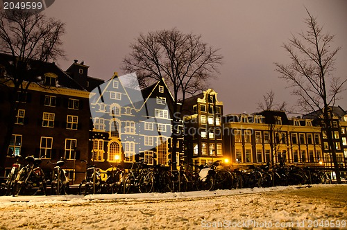 Image of Snowy Amsterdam At Night