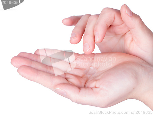 Image of Woman holds a Contact Lens