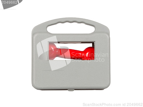 Image of Red dumbbells in a grey case