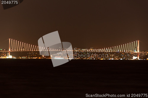 Image of Bosporus Bridge at night, Istanbul, Turkey