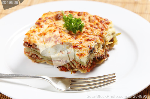 Image of Homemad lasagne side view