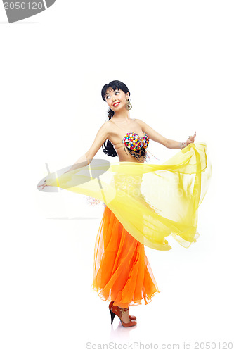 Image of Belly dance with yellow fabric