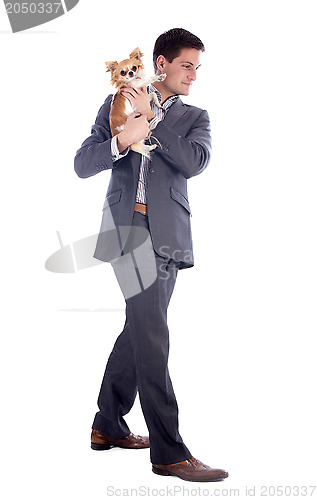 Image of business man and chihuahua