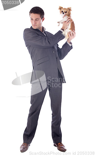 Image of business man and chihuahua