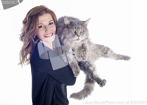 Image of maine coon cat and woman