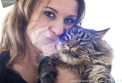 Image of maine coon cat and woman