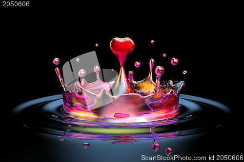 Image of falling heart shaped water drop into the water