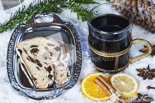 Image of christmas stollen and hot wine punch