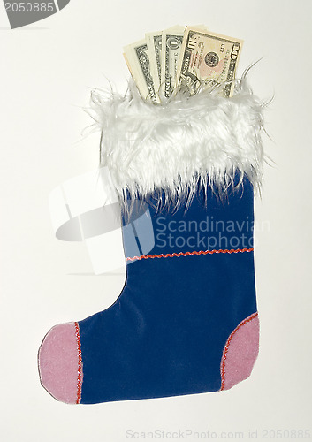 Image of Christmas sock with dollars