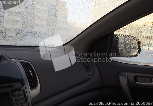 Image of Inside the car in frosty wintertime