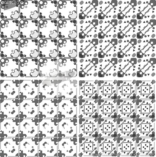 Image of Set of monochrome geometric seamless patterns, backgrounds collection