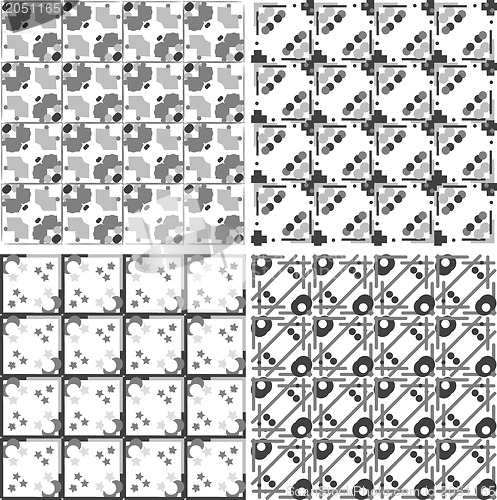 Image of Set of monochrome classic geometric seamless patterns. Traditional backgrounds collection