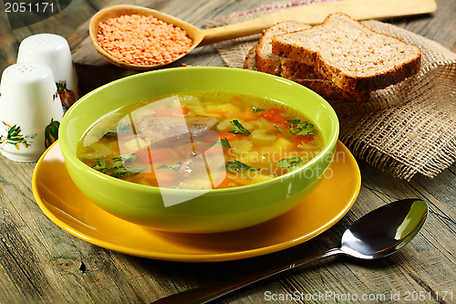 Image of Soup of chicken giblets and red lentils.