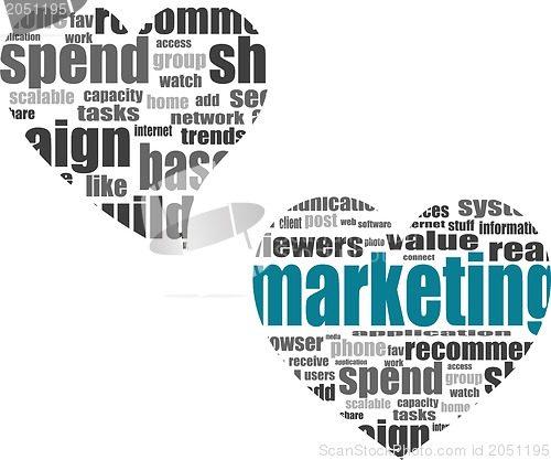 Image of Social media marketing concept in word tag cloud in heart